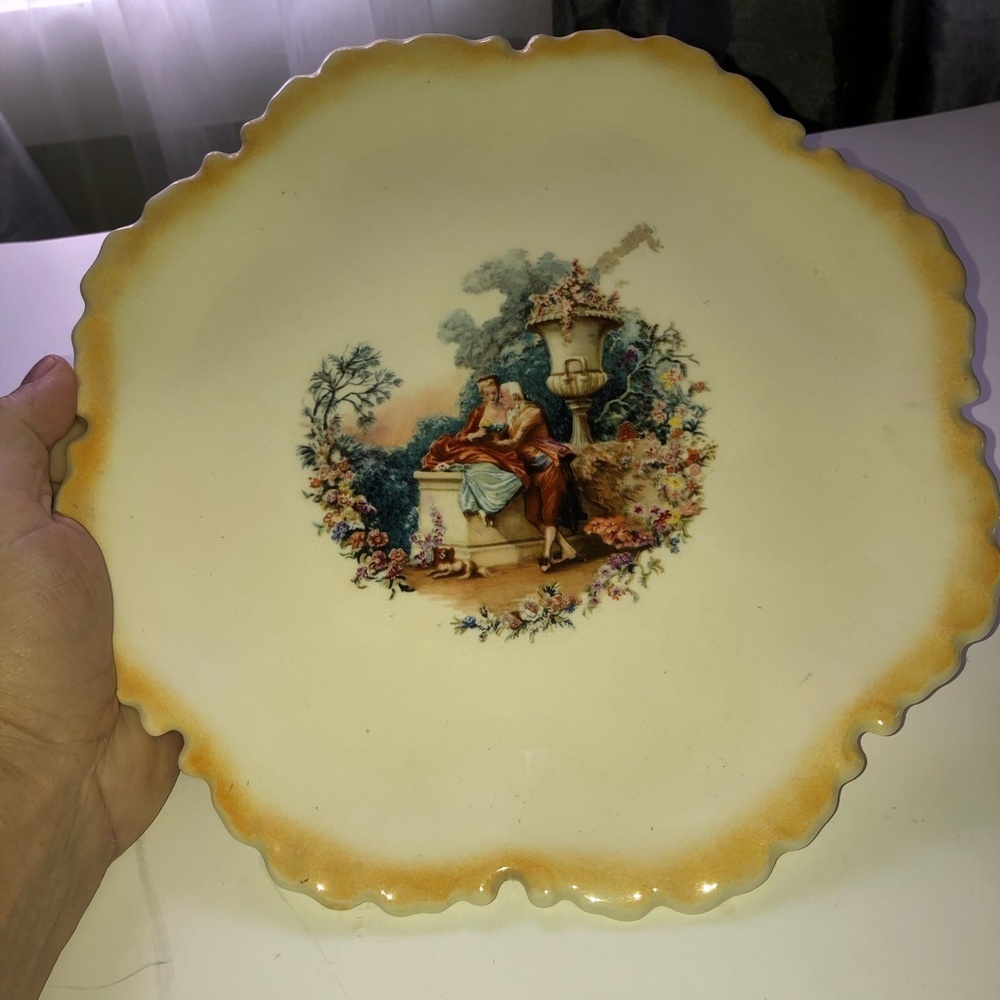 Vintage Decorative Plate with Orange Edge